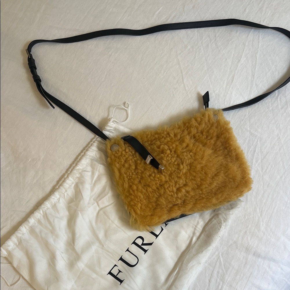 Furla Yellow Shearling Crossbody Bag